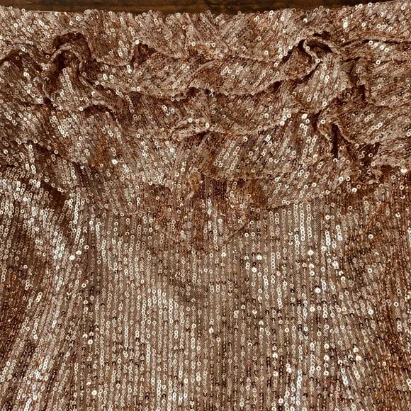 🥂Free People New Frida Ruffle Mini Dress Sequined Bronze 6 Cocktail Party - Picture 6 of 13
